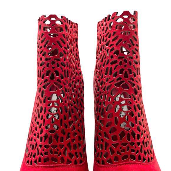 JIMMY CHOO Maurice 100mm Laser Cut Suede Ankle Boots EU 38.5 US 8.5 Red Stiletto - Picture 7 of 13